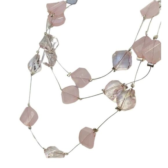 Vintage Pink Clear & Opaque Pink Faceted Beaded Silver Tone Layered Necklace - Picture 5 of 7